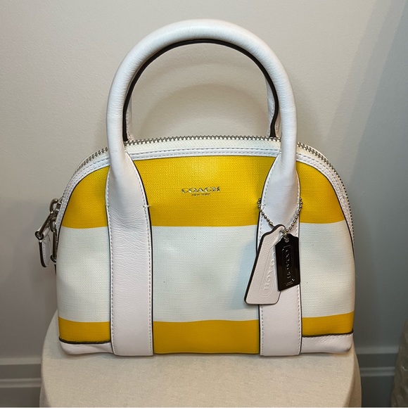 COACH Bleecker Mini Striped PRESTON Coated Canvas Satchel - Picture 2 of 11